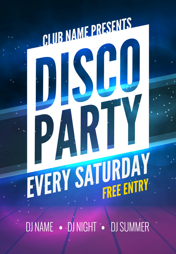 Modern disco party poster template vector 02