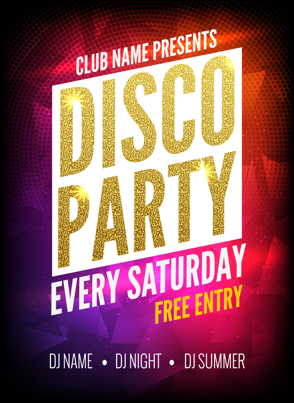 Modern disco party poster template vector 03