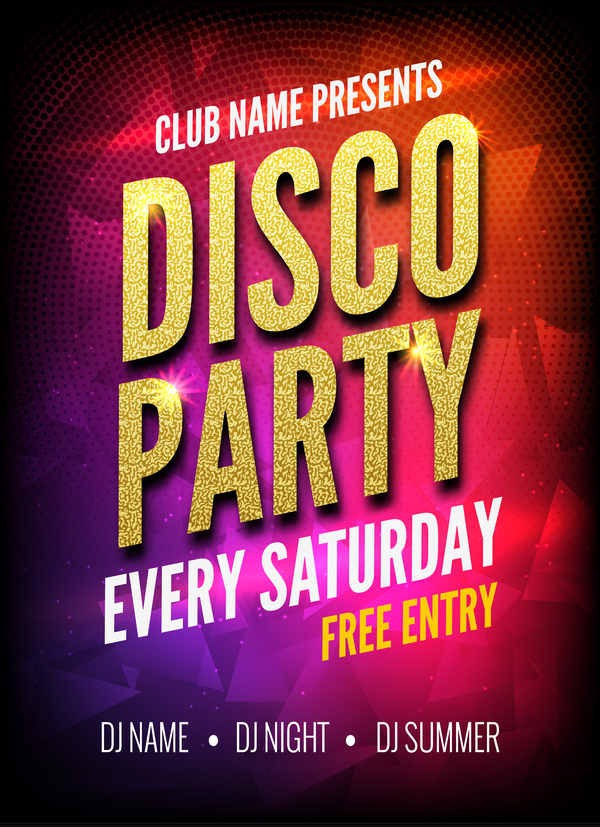 Modern disco party poster template vector 04