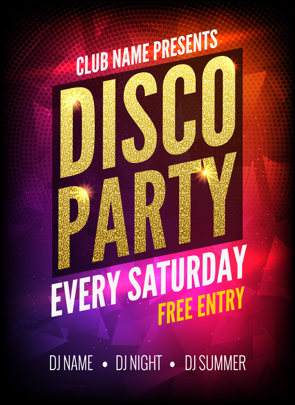 Modern disco party poster template vector 05