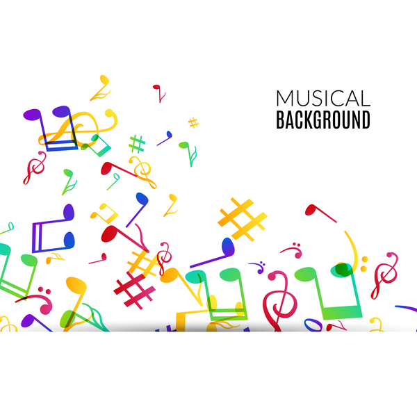 Musicbackground and colored musical notes vector 02