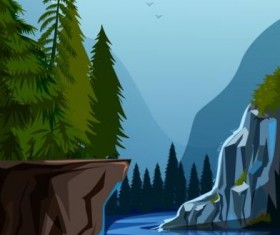 Nature landscape with high trees vector material 04