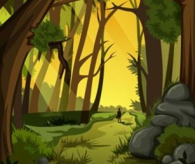 Nature landscape with high trees vector material 05