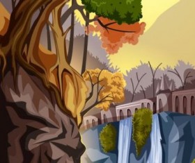 Nature landscape with high trees vector material 07