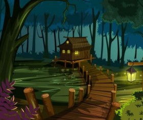 Nature landscape with high trees vector material 08