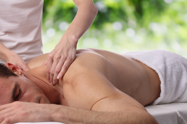 Neck massage technique Stock Photo