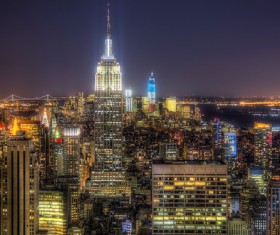 Night bright lights of Manhattan Stock Photo