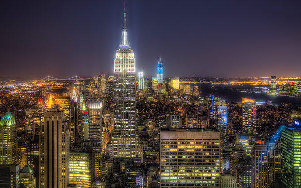 Night bright lights of Manhattan Stock Photo