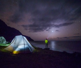 Night sky and camping tents Stock Photo