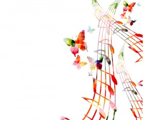 Notes and butterflies music background vector 02