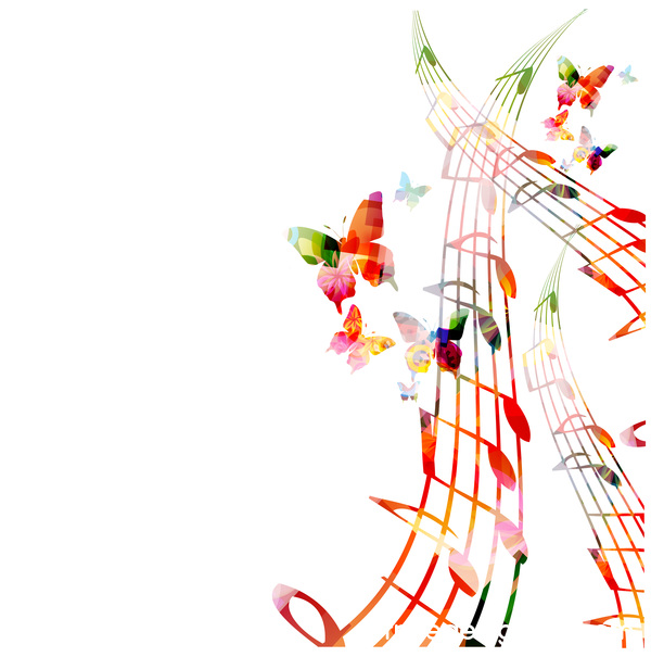 Notes and butterflies music background vector 02