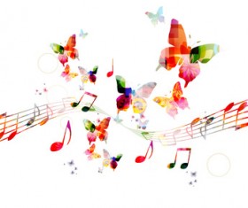 Notes and butterflies music background vector 04