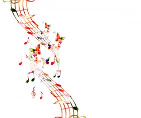 Notes and butterflies music background vector 06