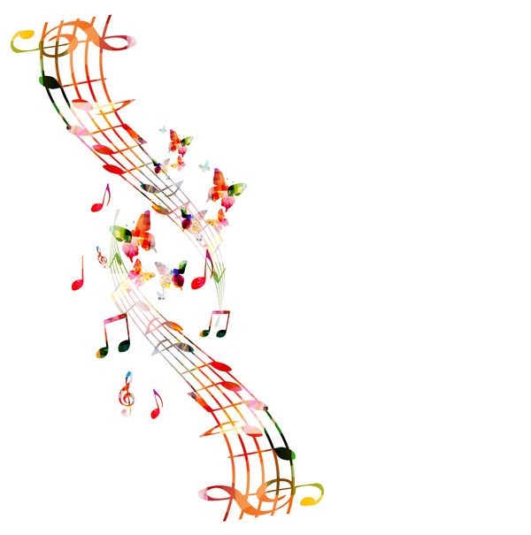 Notes and butterflies music background vector 06