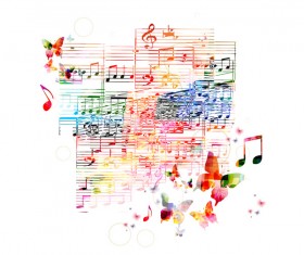 Notes and butterflies music background vector 08