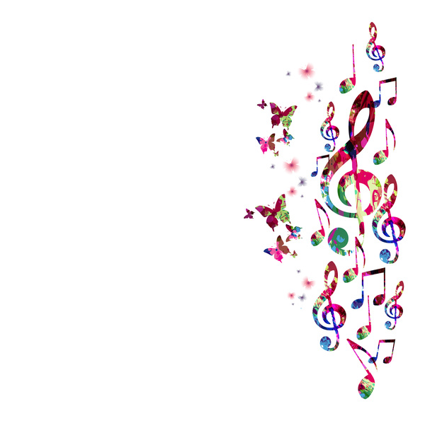 Notes and butterflies music background vector 10