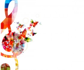 Notes and butterflies music background vector 11