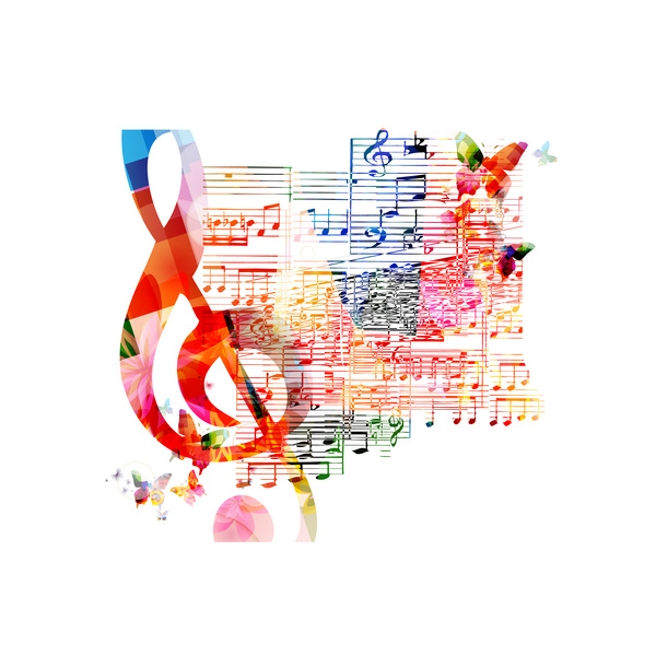 Notes and butterflies music background vector 12