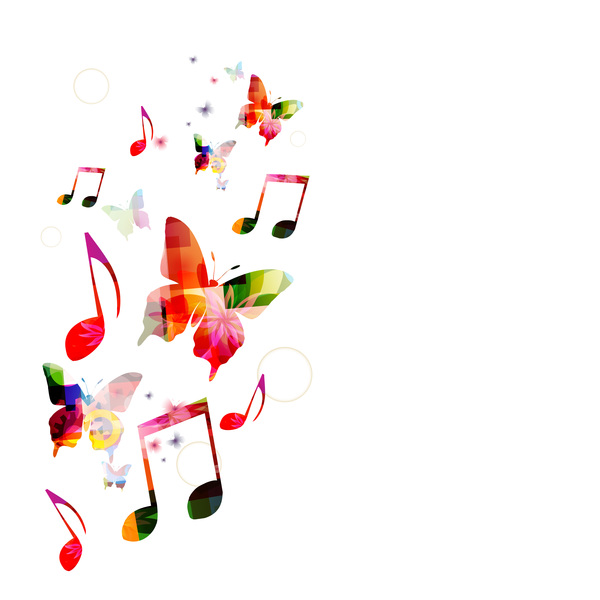 Notes and butterflies music background vector 15