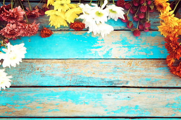 Old wooden background flowers Stock Photo 05