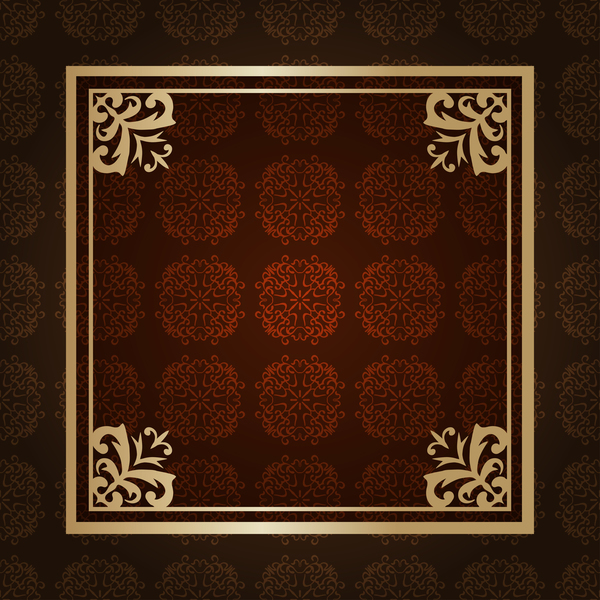 Ornate vintage pattern with deco frame vector material 01