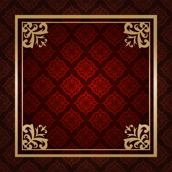 Ornate vintage pattern with deco frame vector material 08