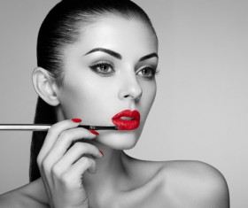 Painted red lipstick girl HD picture 01