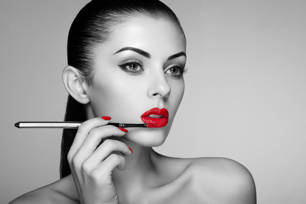 Painted red lipstick girl HD picture 01