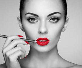 Painted red lipstick girl HD picture 02