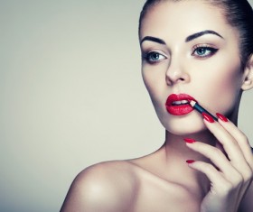 Painted red lipstick girl HD picture 03