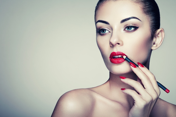 Painted red lipstick girl HD picture 03
