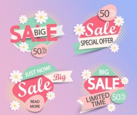 Paper big sale labels with flower vector