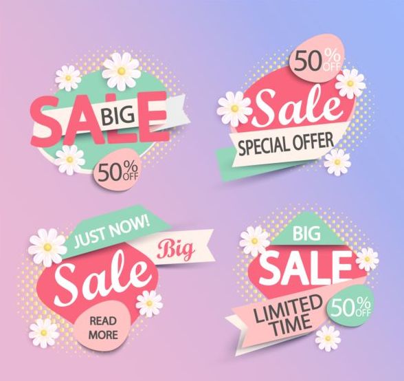 Paper big sale labels with flower vector