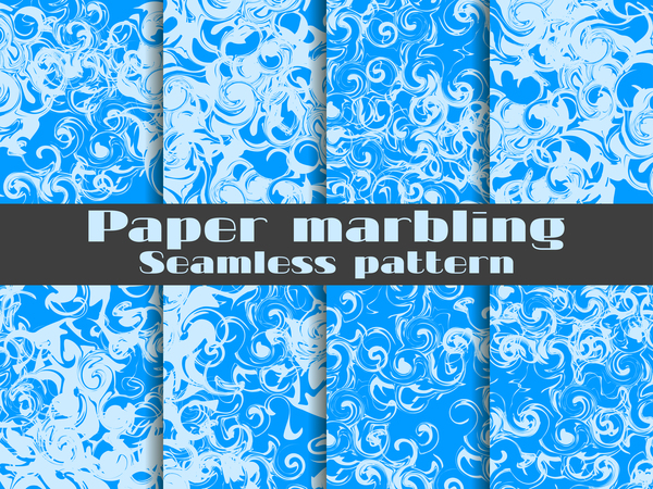 Paper marbling seamless pattern vector set 03