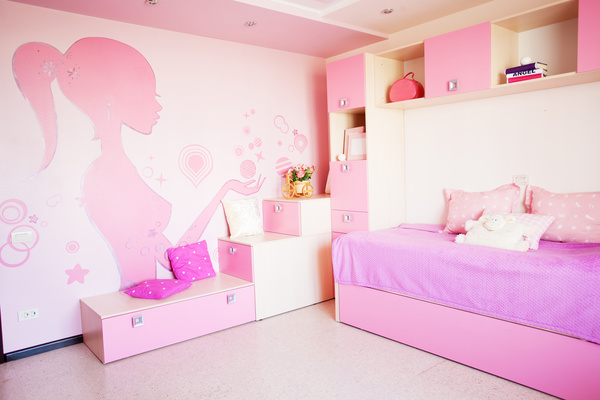 Pink girl house view Stock Photo