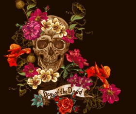 Poppy flower with skull vector background 01