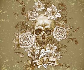 Poppy flower with skull vector background 02