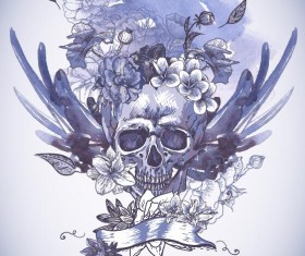 Poppy flower with skull vector background 03