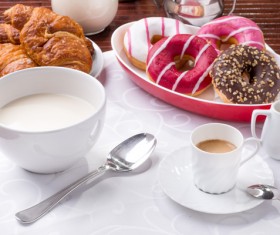 Porridge with bread and macaroons Stock Photo