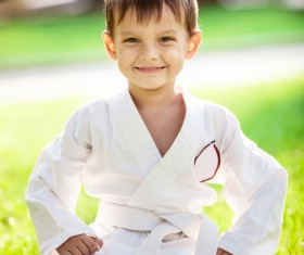 Practicing taekwondo little boy HD picture