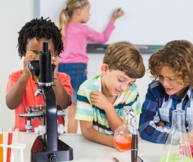 Pupils do chemistry experiments Stock Photo 03