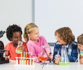 Pupils do chemistry experiments Stock Photo 05