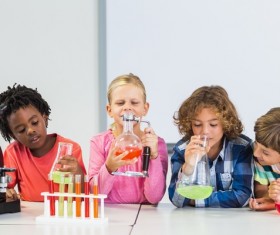 Pupils do chemistry experiments Stock Photo 06