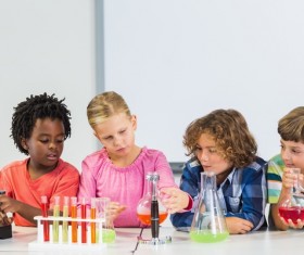 Pupils do chemistry experiments Stock Photo 07
