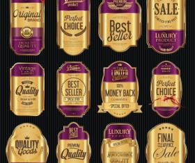 Purple and golden luxury labels vector