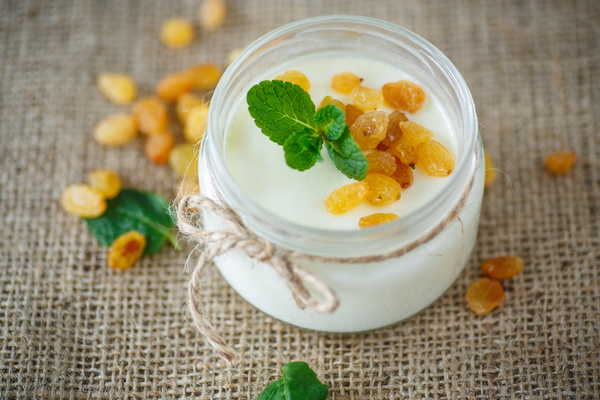 Raisin yogurt Stock Photo