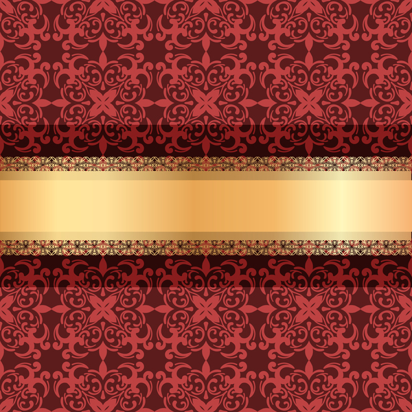 Red luxury decoration with gold ribbon background vector 01