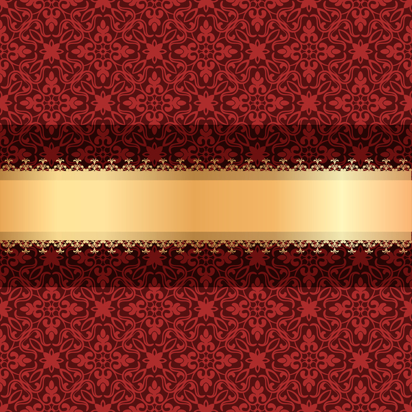 Red luxury decoration with gold ribbon background vector 02