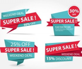 Red with blue origami sale labels vector