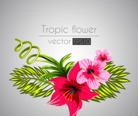 Red with pink tropical flowers vector 02